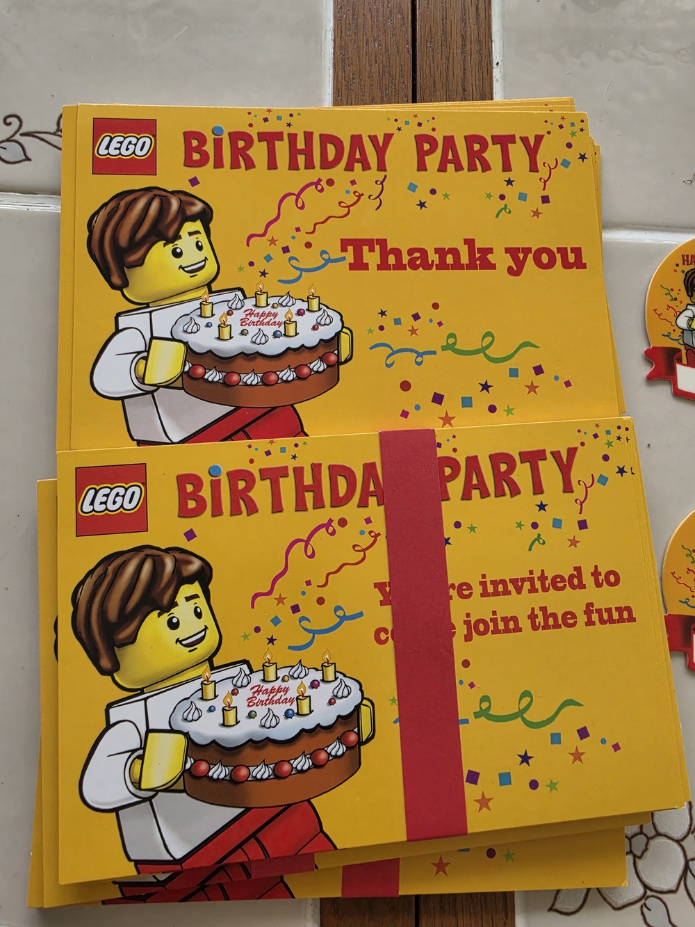 LEGO Birthday Party Thank You & Invitation Cards - Yellow